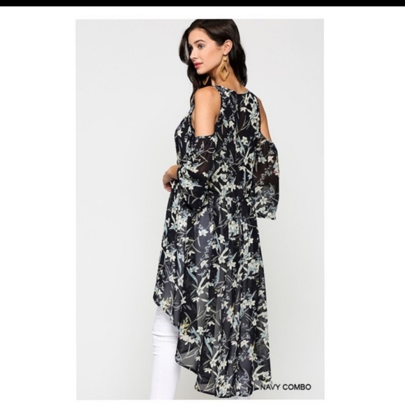 🔥$5🔥BLUE FLORAL PRINTED COLDSHOULDER  KIMONO- - Picture 4 of 6